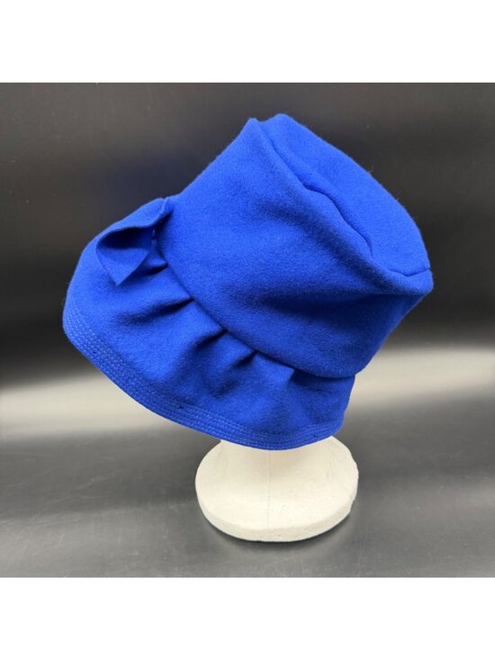 Vintage Blue Felt Hat Bow Detail Union Made Mid Century Accessory Retro Chic